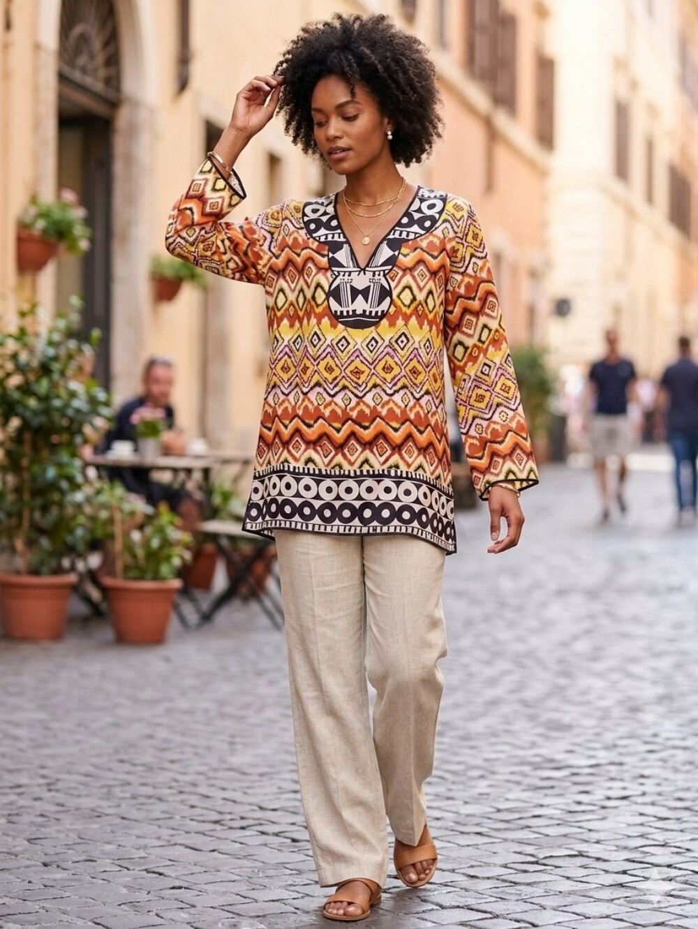Tolani 100% Silk Tunic Measures M Boho Aztec